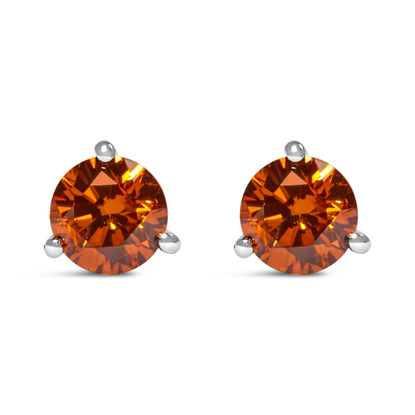 14K White Gold 1/2 Cttw Lab-Grown Round Brilliant-Cut Orange Diamond Classic 3-Prong Martini set Stud Earrings (Orange Color, VS1-VS2 Clarity)