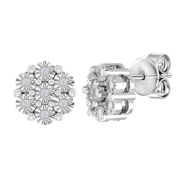 V3 Jewelry Natural White Diamond Sterling Silver Flower Earrings for Women