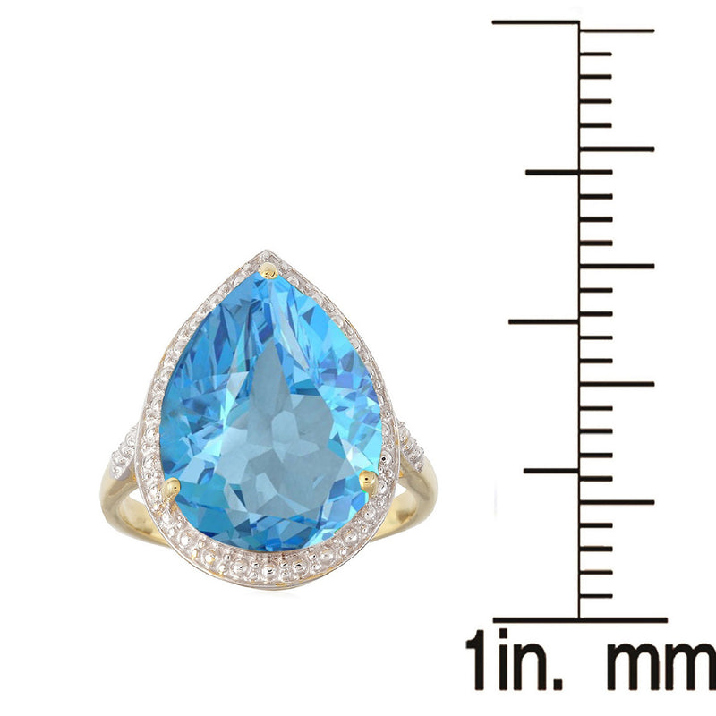 V3 Jewelry 9.50CT Natural Sky Blue Topaz 18k Gold-Plated Teardrop Solitaire Ring