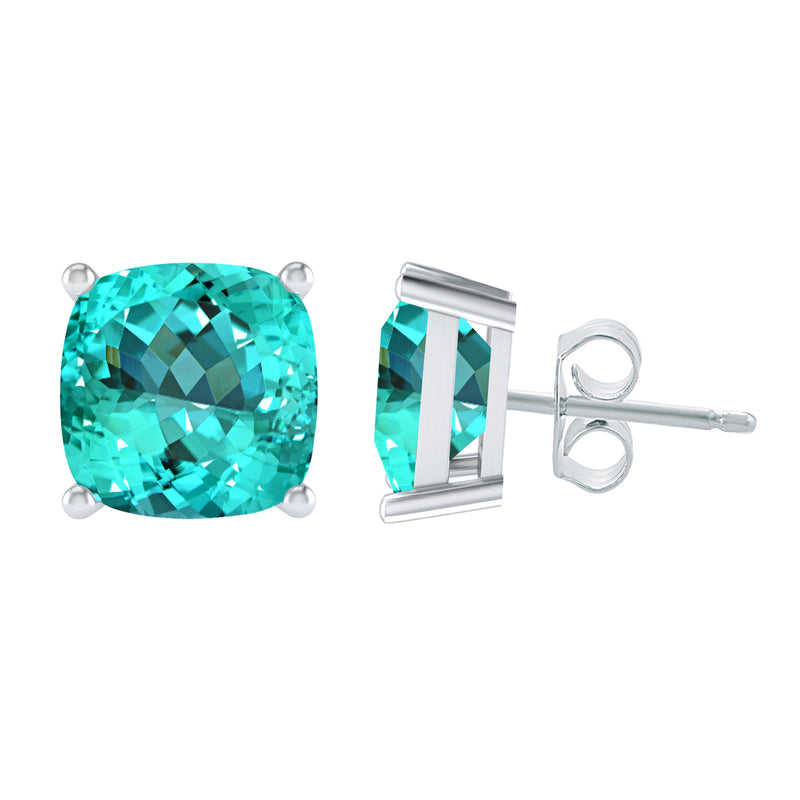 V3 Jewelry Cushion Paraiba Tourmaline 925 Sterling Silver Stud Earrings Gift for Her