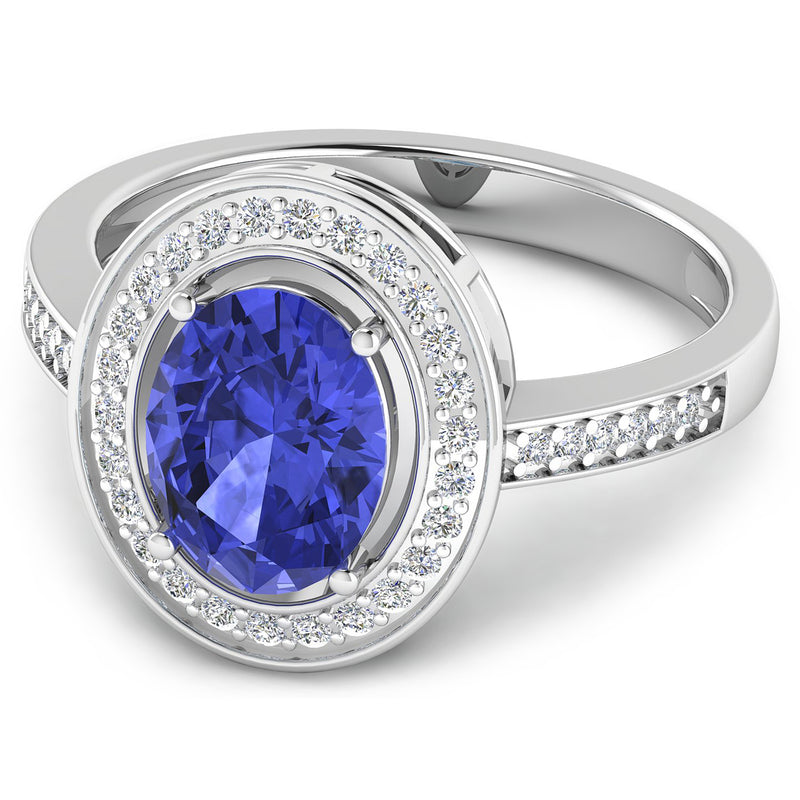 1.93 Carat Genuine Tanzanite and White Diamond 14K White Gold Ring