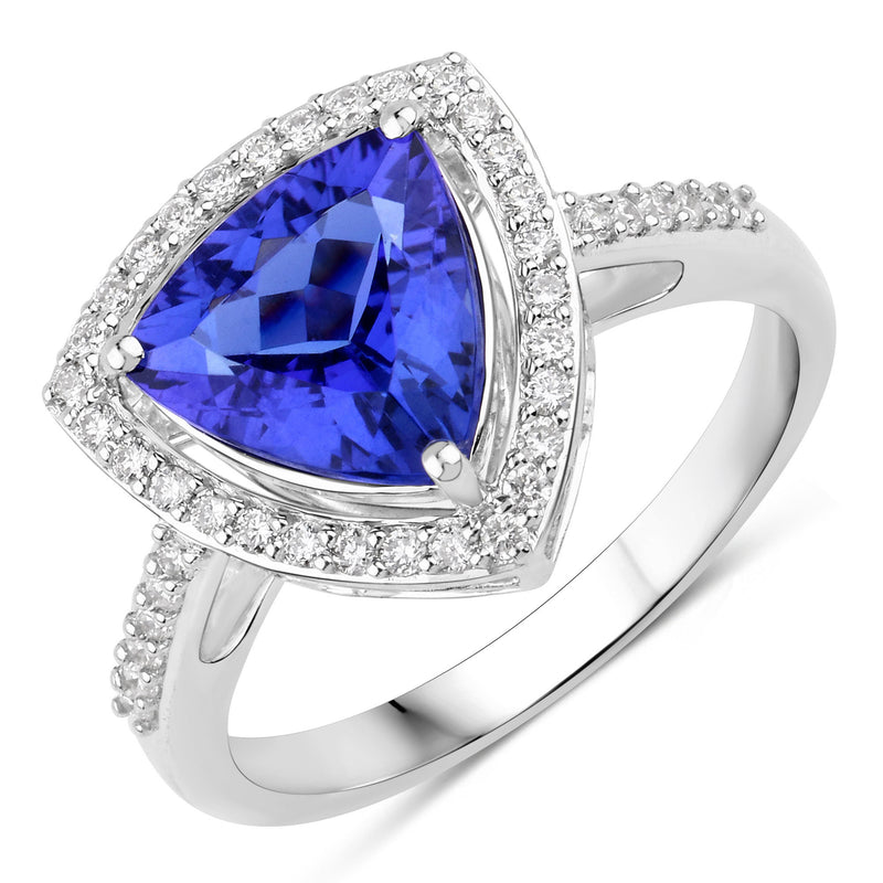 2.61 Carat Genuine Tanzanite and White Diamond 14K White Gold Ring