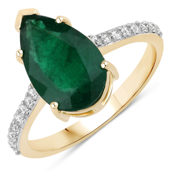 IGI Certified 3.15 Carat Genuine Zambian Emerald and White Diamond 14K Yellow Gold Ring