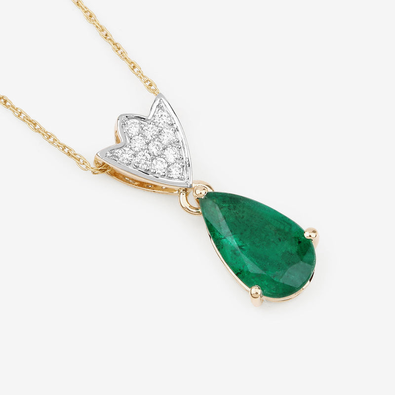 IGI Certified 1.85 Carat Genuine Zambian Emerald and White Diamond 14K Yellow Gold Pendant