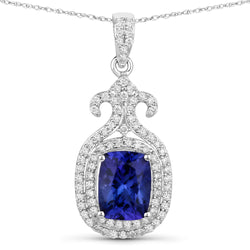 2.44 Carat Genuine Tanzanite and White Diamond 14K White Gold Pendant