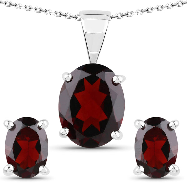 3.70 Carat Genuine Garnet .925 Sterling Silver Jewelry Set