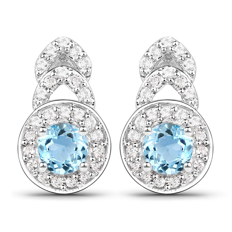 3.24 Carat Genuine Blue Topaz and White Topaz .925 Sterling Silver Jewelry Set