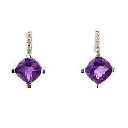 1.44ct Amethyst Diamond Earrings 14KT White Gold