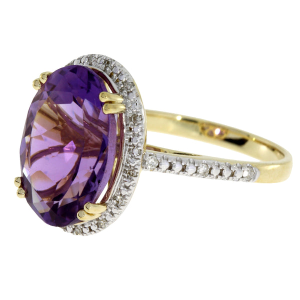 Genuine 6.57ct Amethyst Diamond Ring 14KT Yellow Gold