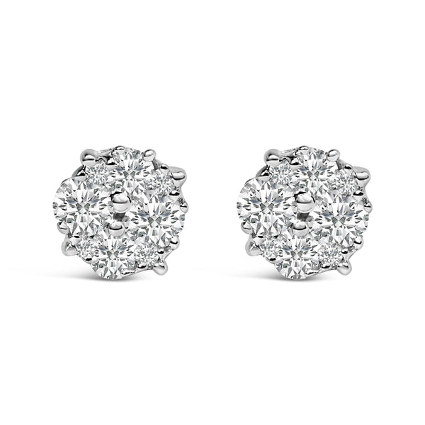 .925 Sterling Silver 1/2 cttw Prong Set Round-Cut Diamond Cluster Stud Earring (I-J Color, I2-I3 Clarity)