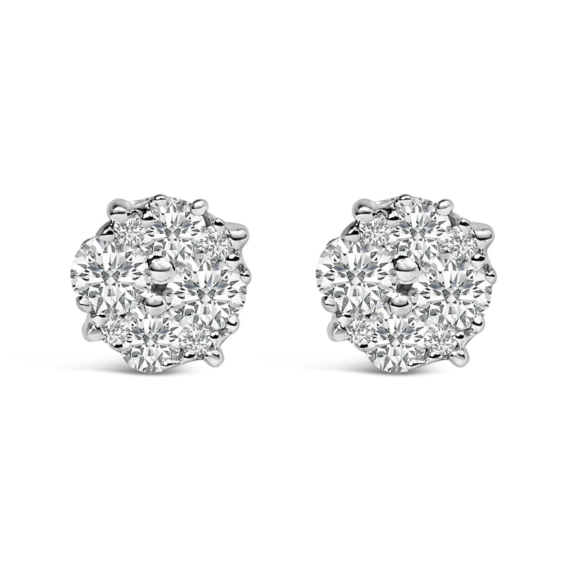 .925 Sterling Silver 1/2 cttw Prong Set Round-Cut Diamond Cluster Stud Earring (I-J Color, I2-I3 Clarity)