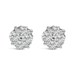 .925 Sterling Silver 1/2 cttw Prong Set Round-Cut Diamond Cluster Stud Earring (I-J Color, I2-I3 Clarity)