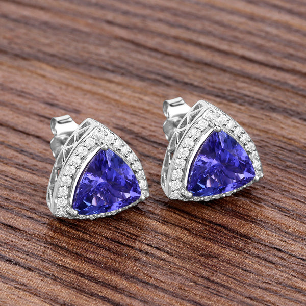 4.62 Carat Genuine Tanzanite and White Diamond 14K White Gold Earrings