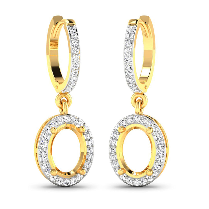 0.32 Carat Genuine White Diamond 14K Yellow Gold Semi Mount Earrings - holds 8x6mm Oval Gemstones