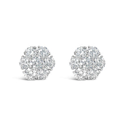 14K White Gold 1 3/4 Cttw Lab Grown Diamond Floral Cluster Composite Stud Earrings (G-H Color, VS2-SI1 Clarity)