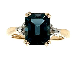 2.18ct London Blue Topaz Diamond Ring 10KT Yellow Gold