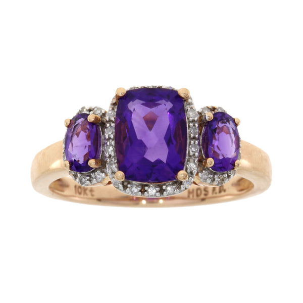 Natural 1.71ct Amethyst Diamond Ring 10KT Rose Gold