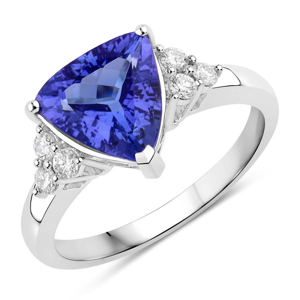 2.48 Carat Genuine Tanzanite and White Diamond 14K White Gold Ring