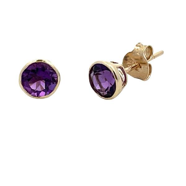 Genuine .89ct Amethyst Stud Earrings 10KT Yellow Gold