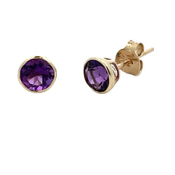 Genuine .89ct Amethyst Stud Earrings 10KT Yellow Gold