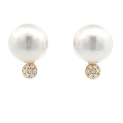 .10ct FW Pearl Diamond Stud Earrings 14KT Yellow Gold