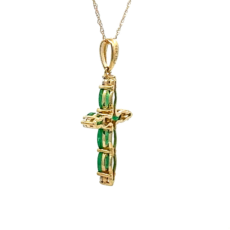 .65ct Emerald Cross Religious Pendant 10KT Yellow Gold