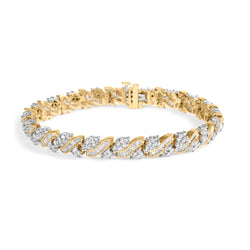 14K Yellow Gold 4.00 Cttw Diamond Woven Composite Cluster and S-Link Bracelet (I-J Color, I1-I2 Clarity) - 7" Inches