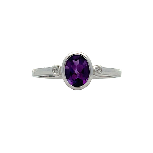 Natural .70ct Amethyst Diamond Ring 10KT White Gold