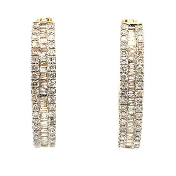 Genuine 1.43ct Diamond Hoop Earrings 14KT Yellow Gold