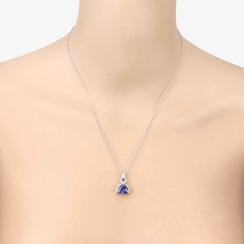 2.53 Carat Genuine Tanzanite and White Diamond 14K White Gold Pendant