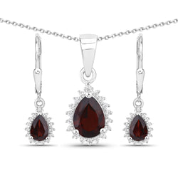 1.88 Carat Genuine Garnet and White Topaz .925 Sterling Silver Jewelry Set