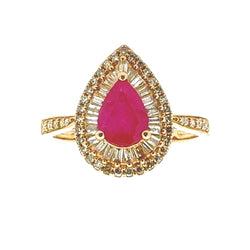 Genuine 1.14ct Ruby Diamond Ring 14KT Yellow Gold