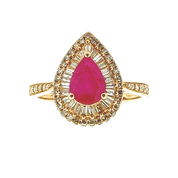 Genuine 1.14ct Ruby Diamond Ring 14KT Yellow Gold