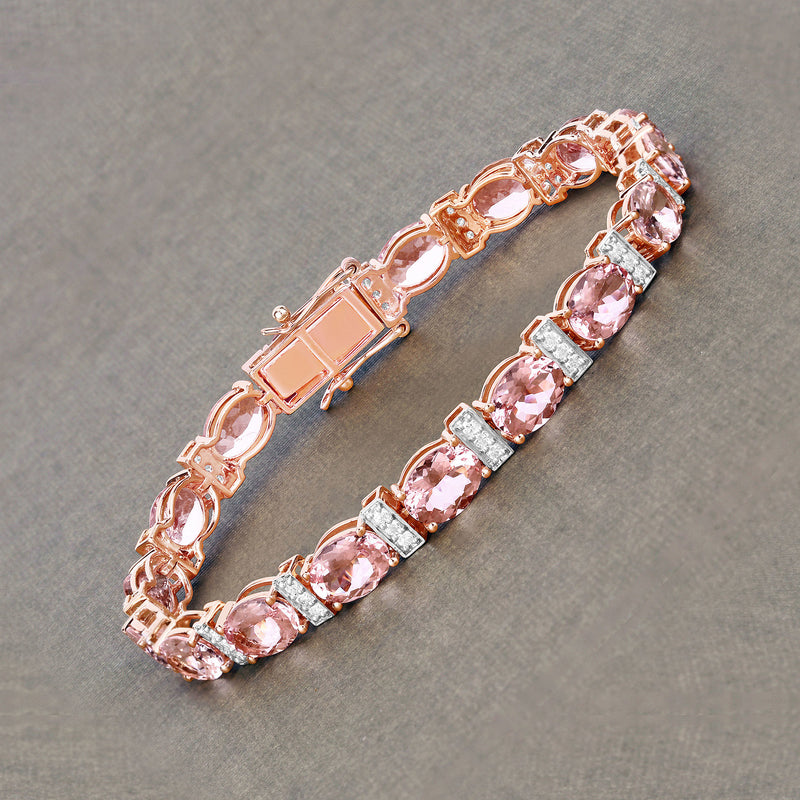 17.71 Carat Genuine Morganite and White Diamond 14K Rose Gold Bracelet