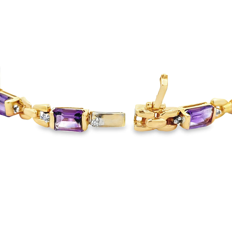 Amethyst Diamond Tennis Bracelet 14KT Yellow Gold