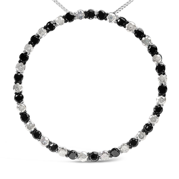 .925 Sterling Silver 3.0 Cttw Round-Cut Natural Treated Black and White Diamond Pendant Necklace - 18" (Black, H-I Color, I3 Clarity)