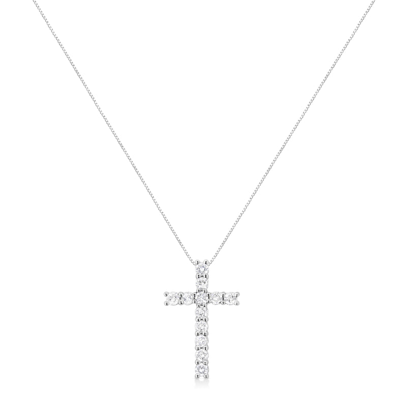 .925 Sterling Silver 1.00 cttw Traditional Diamond Cross 18" Pendant Necklace (J-K Color, I2-I3 Clarity)