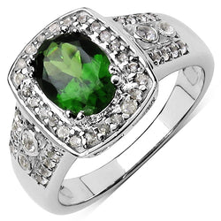 1.47 Carat Genuine Chrome Diopside and White Topaz .925 Sterling Silver Ring