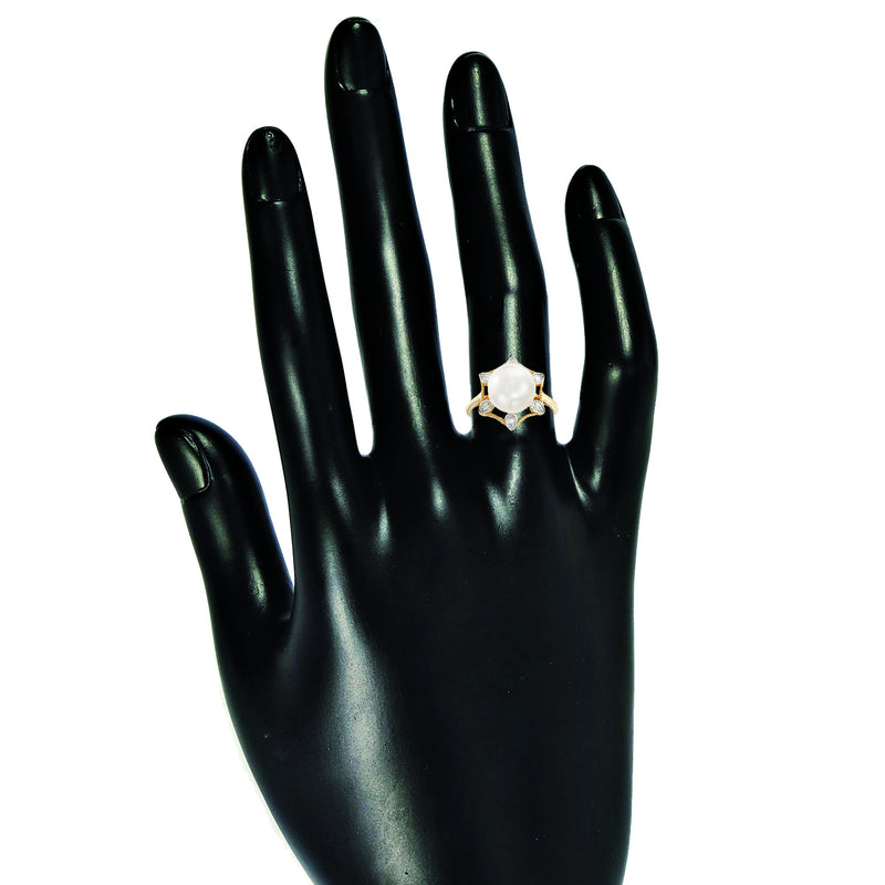 V3 Jewelry 18K Gold Plated Freshwater Pearl and White Topaz Hexagon Ring