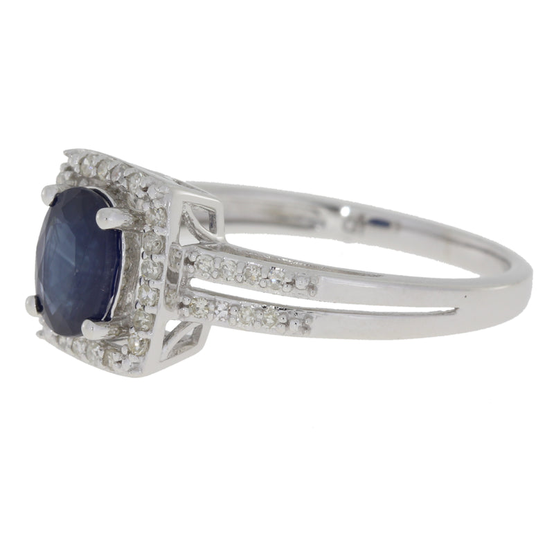 Natural 1.18ct Sapphire Diamond Ring 14KT White Gold