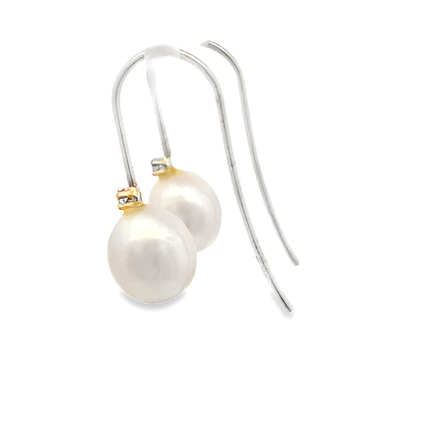 .01ct Pearl Diamond Earrings 10KT White Gold