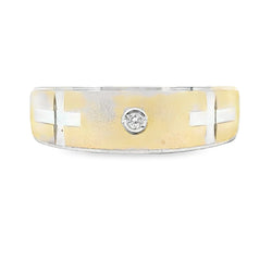 .02ct Mens Ring Wedding Band Sterling Silver 14KT Gold