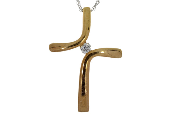.05ct Diamond Cross Religious Pendant 10KT Rose Gold