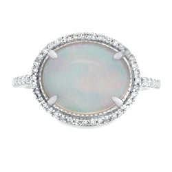 Natural 2.63ct Opal Diamond Ring 14KT White Gold