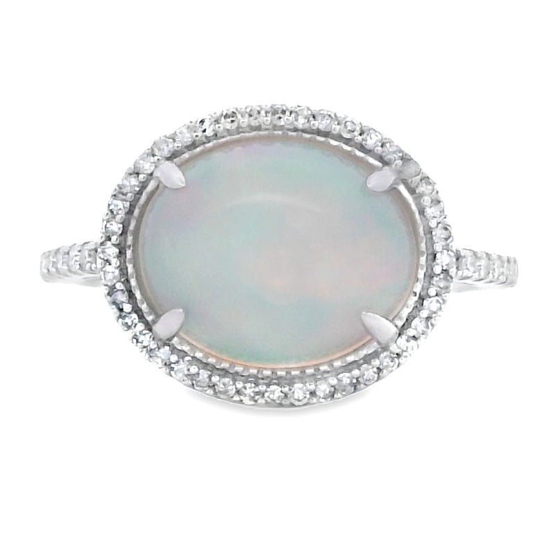 Natural 2.63ct Opal Diamond Ring 14KT White Gold