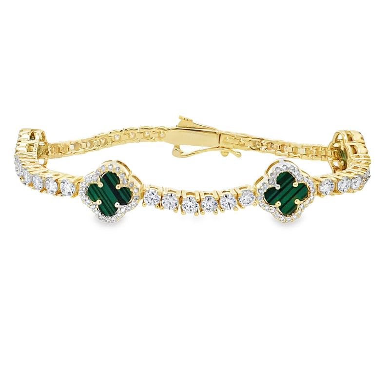 Malachite Moissanite Tennis Bracelet Sterling Silver