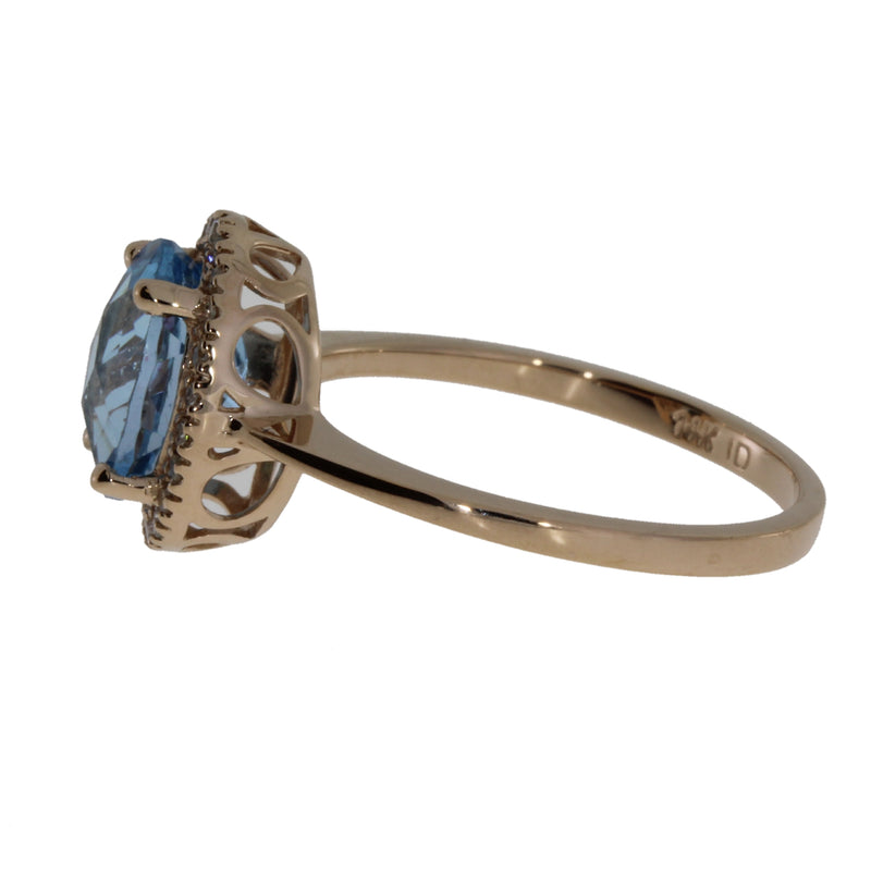 Natural 2.61ct Blue Topaz Diamond Ring 14KT Rose Gold
