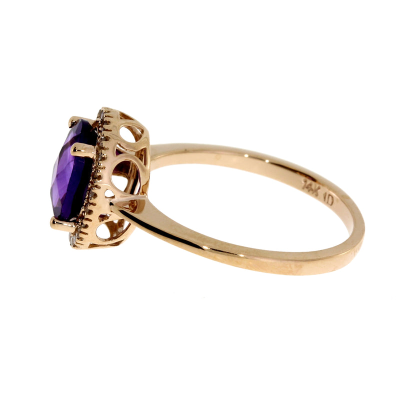 Genuine 1.96ct Amethyst Diamond Ring 14KT Rose Gold