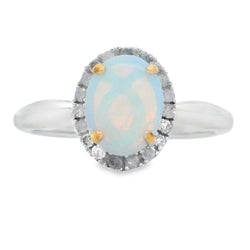 Genuine .91ct Opal Diamond Ring 10KT White Gold