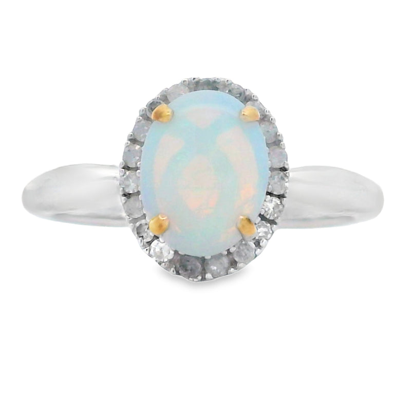 Genuine .91ct Opal Diamond Ring 10KT White Gold